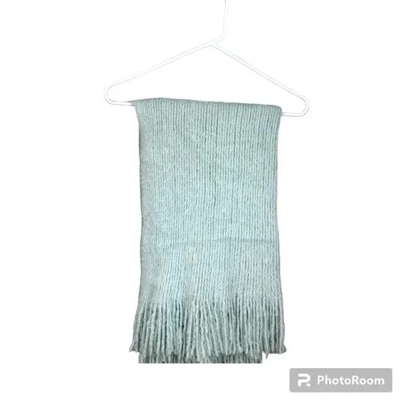 Free People Rectangle Soft Multi Way Blanket Scarf Wrap Fringed Edge Blue - Picture 1 of 4